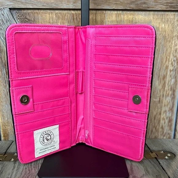 Spartina 449 Black Verdier Market Wallet with Pink and Brown Flowers - Picture 5 of 10